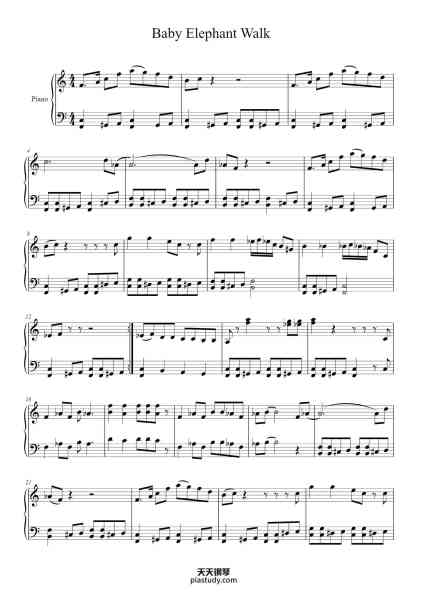 “Baby Elephant Walk”钢琴谱-Henry Mancini-免费下载-天天钢琴