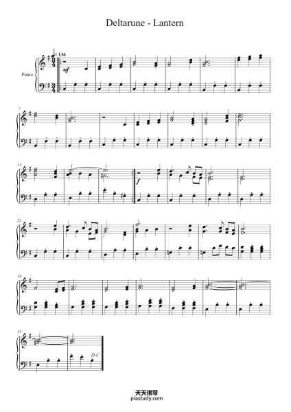 “Deltarune - Lantern”钢琴谱-Composed by Toby Fox Arranged by Saftur-免费下载-天天钢琴