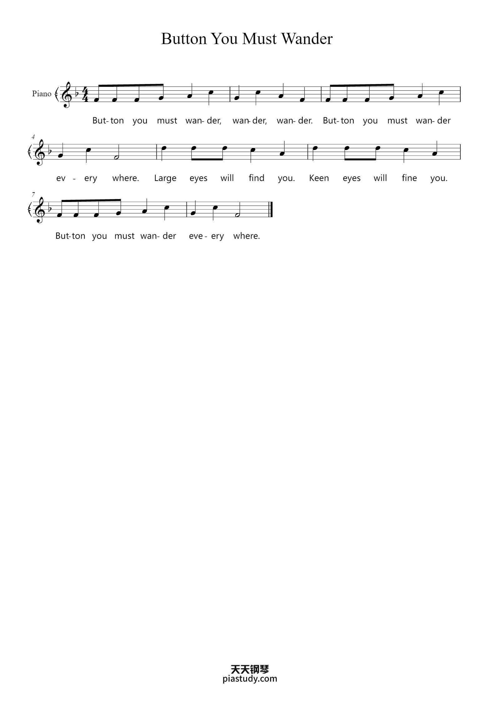 Button You Must Wander钢琴谱 - - free piano sheet music - PiaNoproblem