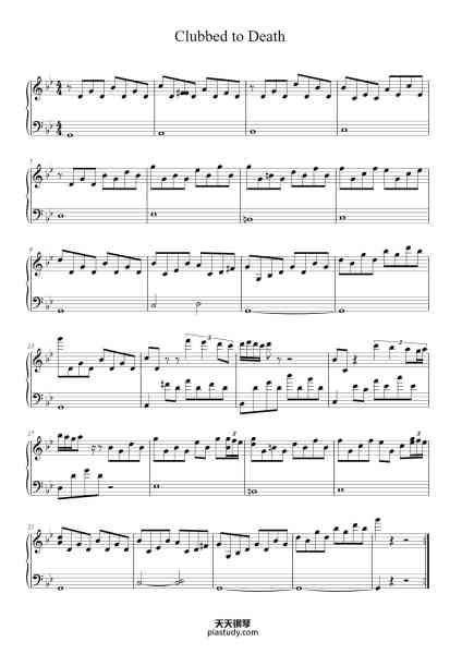 “Clubbed to death (Matrix Theme)”钢琴谱-Rob Dougan-免费下载-天天钢琴