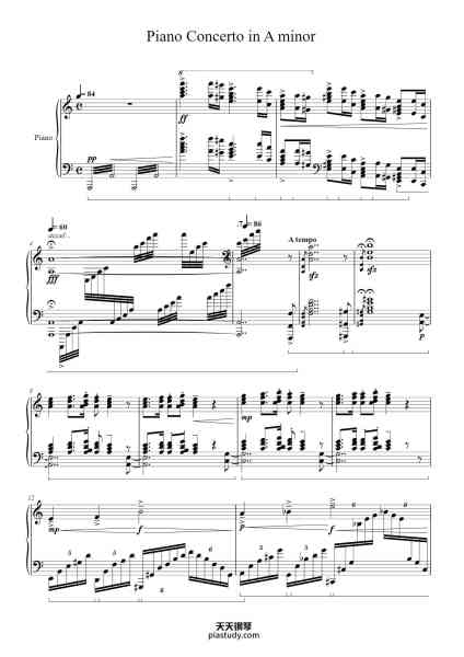 “Piano Concerto in A Minor, Op. 16: I. Allegro molto moderato”钢琴谱-Grieg-免费下载-天天钢琴