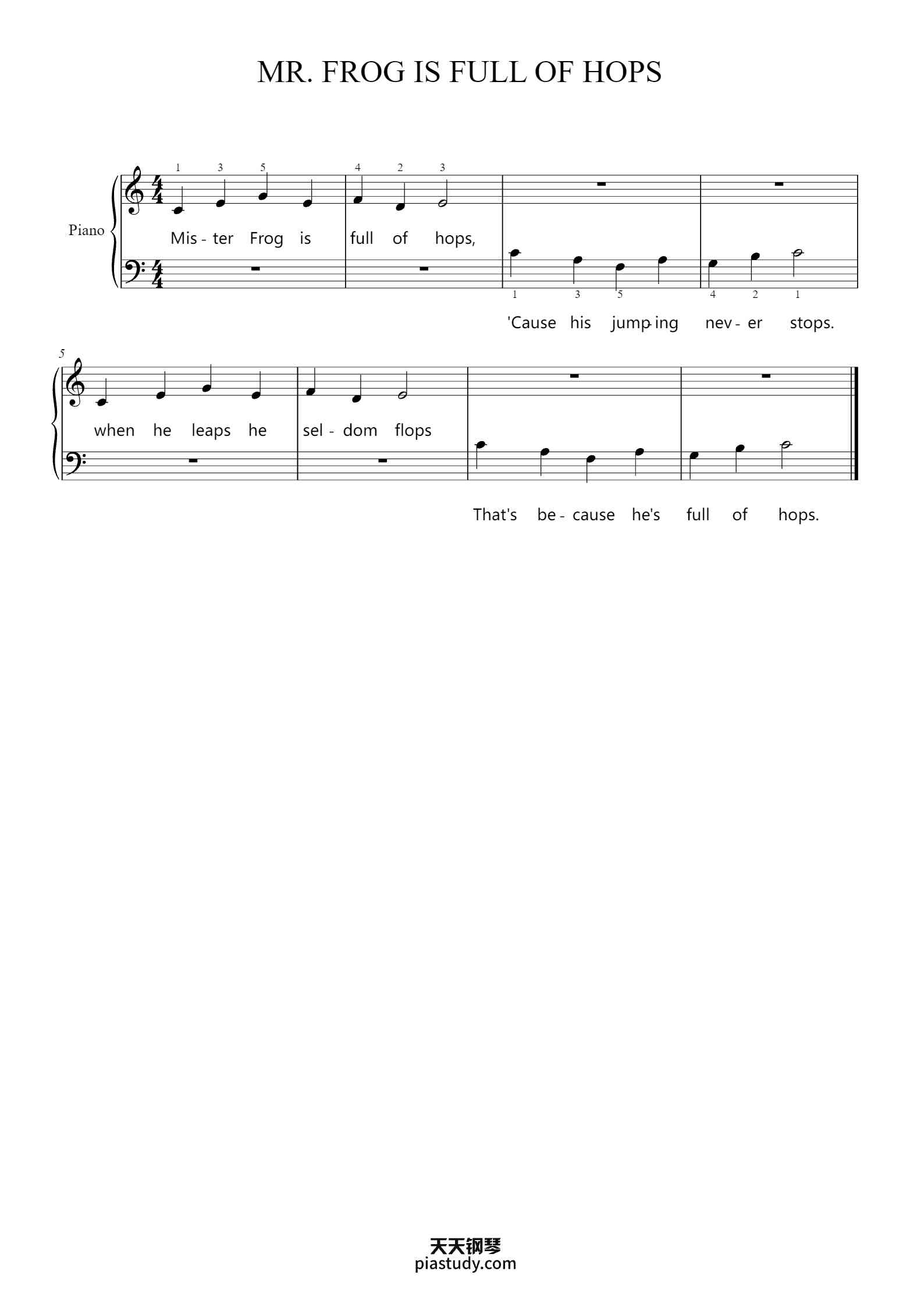 'MR. FROG IS FULL OF HOPS' - Piano Sheet Music By Schaum | TOPiano