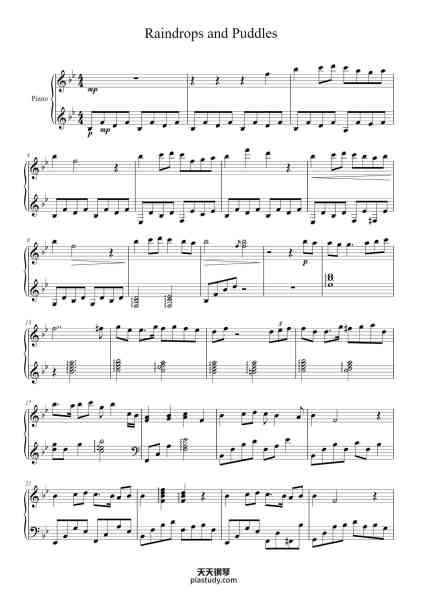 “Raindrops and Puddles”钢琴谱-Sebastien Skaf-免费下载-天天钢琴