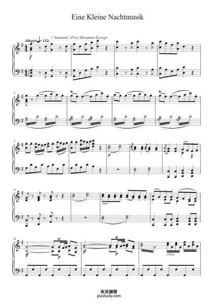 “Serenade No. 13 for Strings in G Major, K. 525 "Eine Kleine Nachtmusik": I. Allegro”钢琴谱-By WOLFGANG AMADEUS MOZART-免费下载-天天钢琴