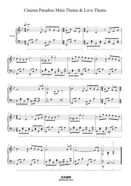 “Cinema Paradiso Main Theme & Love Theme”钢琴谱-Andrea Morricone-免费下载-天天钢琴