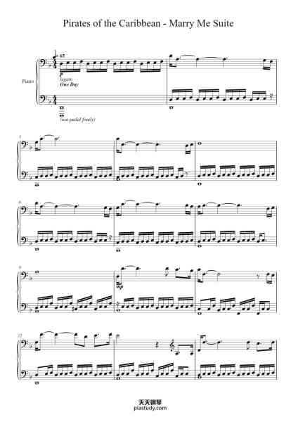 “Pirates of the Caribbean - Marry Me Suite (One Day, Up Is Down, Drink Up Me Hearties)”钢琴谱-Hans Zimmer Arr.: Vincent Sch?nbach-免费下载-天天钢琴