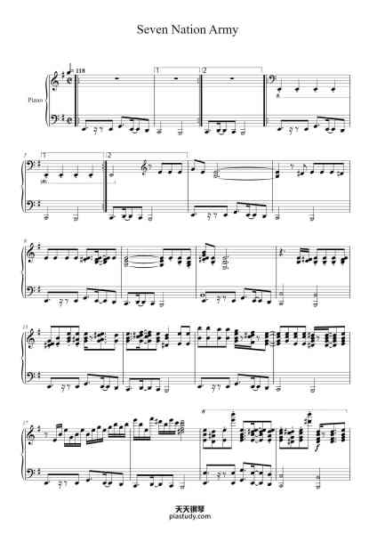 “Seven Nation Army”钢琴谱-The White Stripes arrangement Nikodem Lorenz-免费下载-天天钢琴