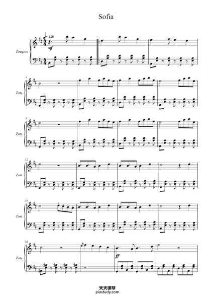 “Sofia”钢琴谱-Alvaro Soler-免费下载-天天钢琴