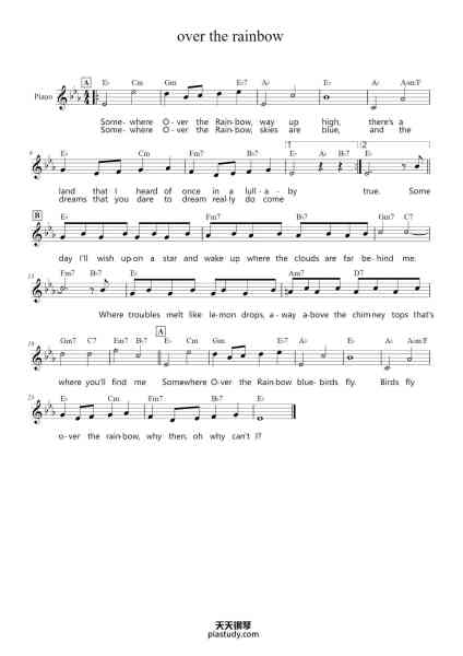 “over the rainbow”钢琴谱-Harold Arlen-免费下载-天天钢琴