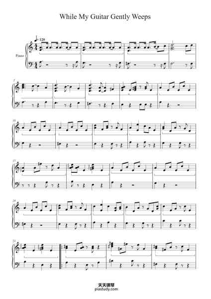 “While My Guitar Gently Weeps”钢琴谱-The Beatles-免费下载-天天钢琴