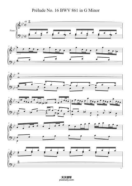 “Prélude No. 16 in G Minor, BWV 861”钢琴谱-Johann Sebastian Bach
(1685 - 1750)-免费下载-天天钢琴