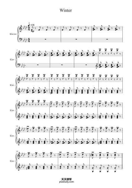 “The Four Seasons - Winter in F Minor, RV. 297”钢琴谱-Antonio Vivaldi
-免费下载-天天钢琴