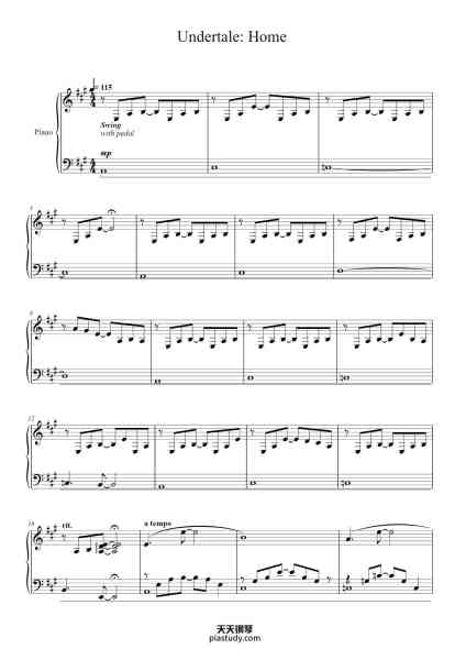“Undertale: Home”钢琴谱-Composed by Toby Fox-免费下载-天天钢琴