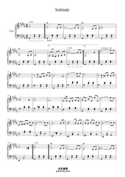 “Solitude”钢琴谱-Joep Beving (Transcribed by Athena)-免费下载-天天钢琴