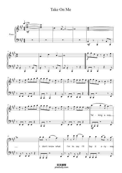 “Take On Me”钢琴谱-Composed by A-ha Arranged by Shadow-免费下载-天天钢琴
