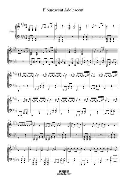 “Flourescent Adolescent”钢琴谱-Arranged by Stephanie Truitt, Transcribed by Zach Tucker-免费下载-天天钢琴