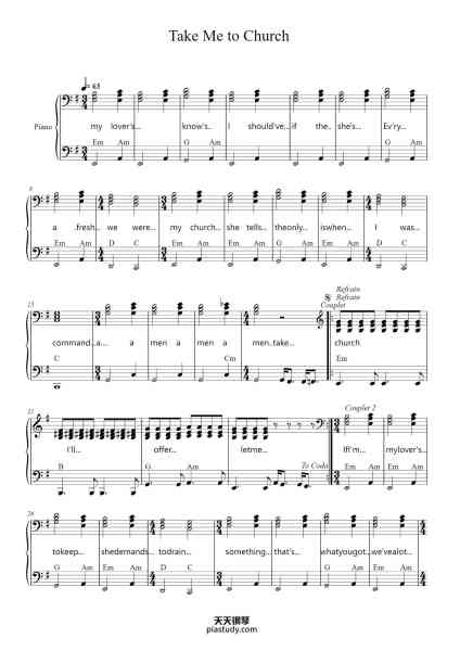 “Take Me to Church”钢琴谱-Hozier-免费下载-天天钢琴
