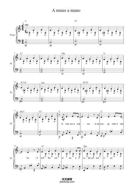 “A mano a mano”钢琴谱-Riccardo Cocciante-免费下载-天天钢琴