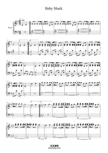 “Baby Shark”钢琴谱-Arranged by Ewe Xuen-免费下载-天天钢琴