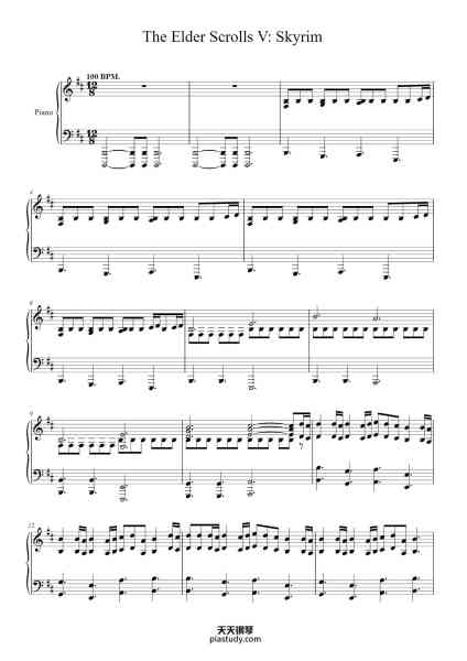 “The Elder Scrolls V: Skyrim”钢琴谱-Jeremy Soule.-免费下载-天天钢琴