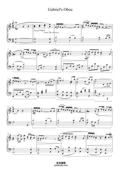 “Gabriel's Oboe”钢琴谱-Ennio Morricone-免费下载-天天钢琴