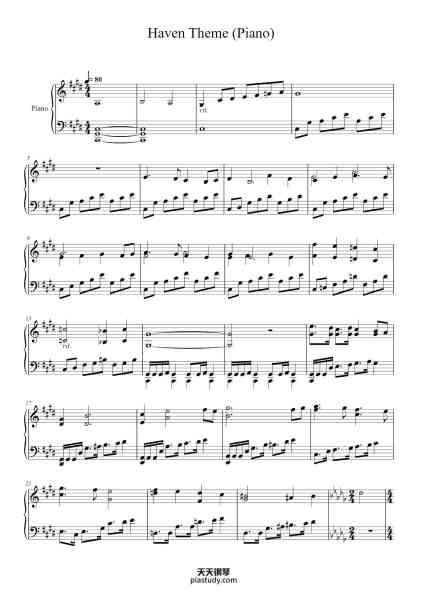 “Haven Theme (Piano)”钢琴谱-Chesharte Wolsy-免费下载-天天钢琴