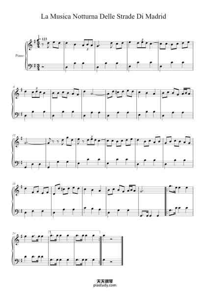 “La Musica Notturna Delle Strade Di Madrid, Op. 30 No. 6, G. 324”钢琴谱-Luigi Boccherini-免费下载-天天钢琴