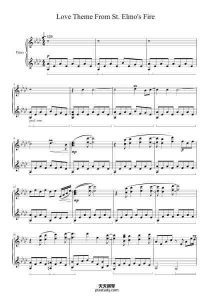 “Love Theme from St. Elmo's Fire”钢琴谱-By: DAVID FOSTER
-免费下载-天天钢琴