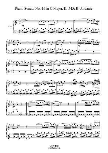 “Piano Sonata No. 16 in C Major, K. 545: II. Andante”钢琴谱-Vincent-免费下载-天天钢琴