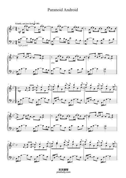 “Paranoid Android”钢琴谱-Words and Music by THOMAS YORKE,
JONATHAN GREENWOOD, COLIN GREENWOOD,
EDWARD O’BRIEN and PHILIP SELWAY-免费下载-天天钢琴