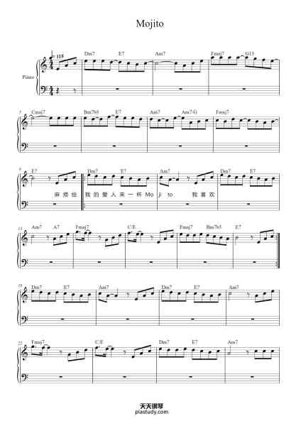 “Mojito”钢琴谱-Jay Chou
Arr. by Edward Elric
-免费下载-天天钢琴