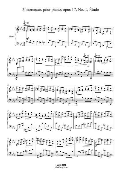 “3 Morceaux pour piano, Op. 17, No. 1, Étude”钢琴谱-Jāzeps Vītols
(Joseph Wihtol)
1863-1948-免费下载-天天钢琴