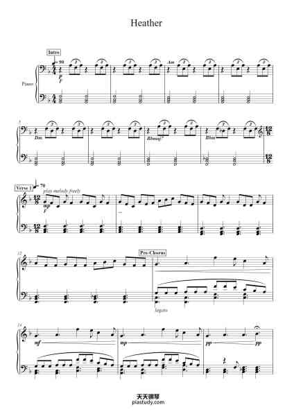 “Heather”钢琴谱-Arranged for piano by Lukas Rux-免费下载-天天钢琴