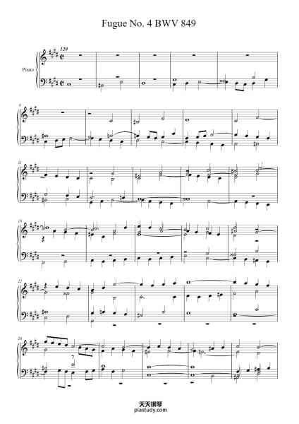 “Fugue No. 4 in C♯ Minor, BWV 849”钢琴谱-Johann Sebastian Bach
(1685 - 1750)-免费下载-天天钢琴