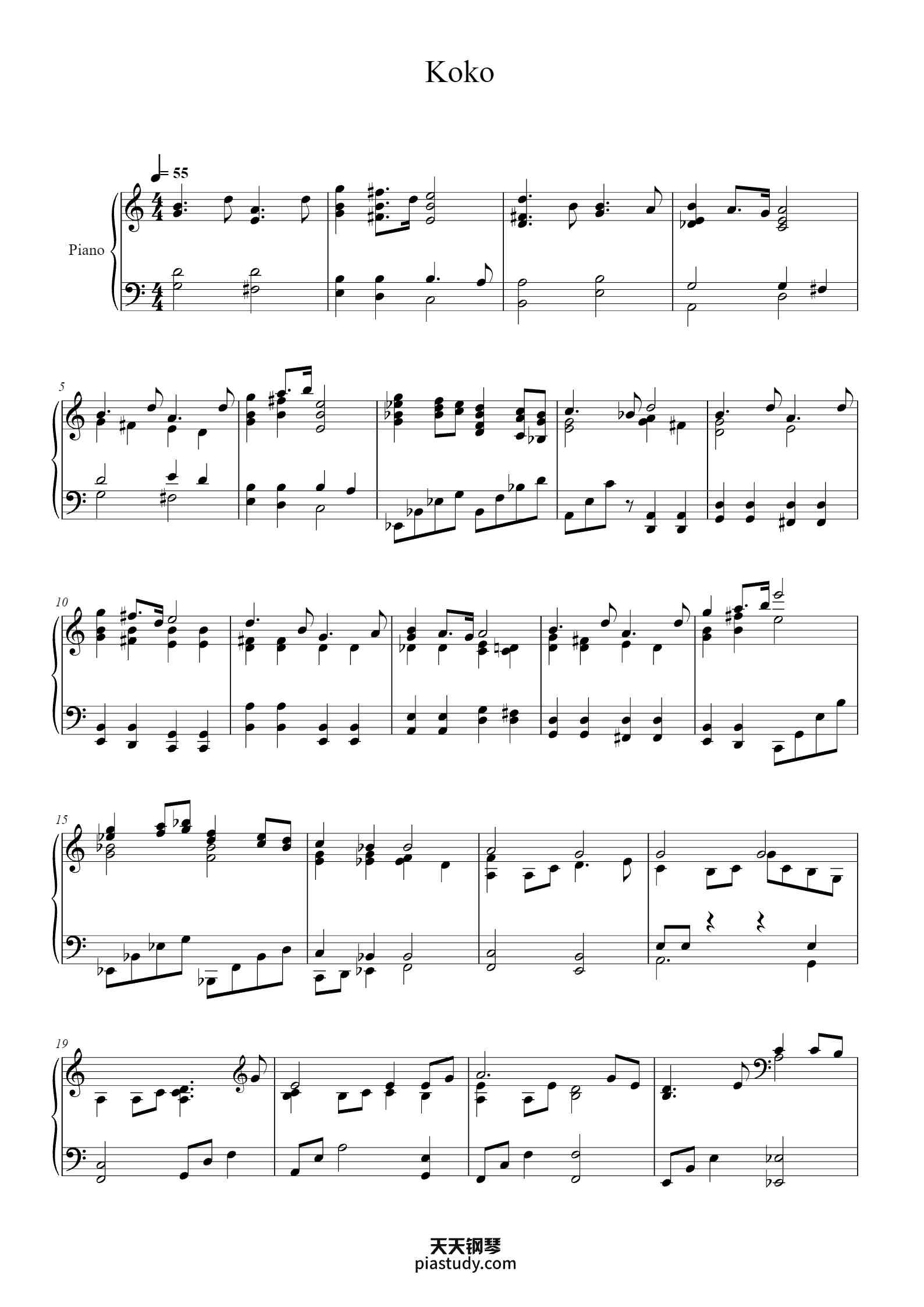 Koko钢琴谱 - Sakamoto Ryuichi - free piano sheet music - PiaNoproblem