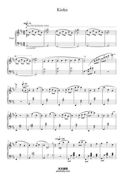 “Kioku”钢琴谱-Composed by Manabu Miwa
Arranged by Bartlomiej Orlik
-免费下载-天天钢琴