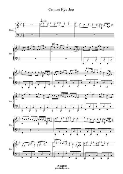 “Cotton Eye Joe”钢琴谱-Trad. (Danmark)-免费下载-天天钢琴