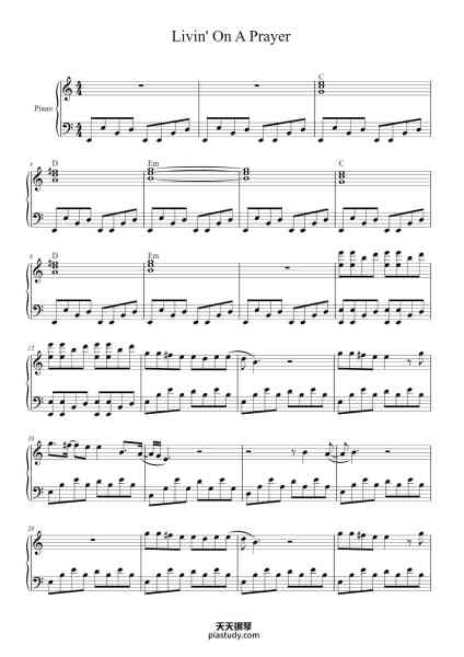 “Livin' On A Prayer”钢琴谱-Bon Jovi-免费下载-天天钢琴