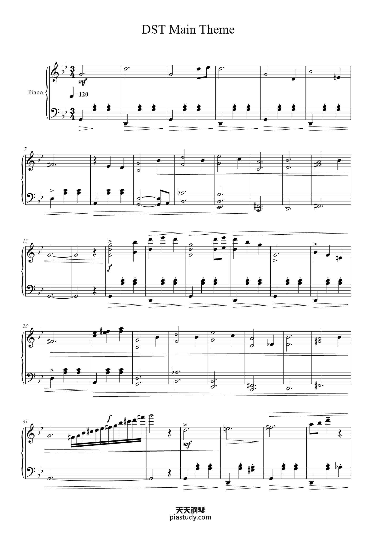 'DST Main Theme' - Piano Sheet Music By xxx | TOPiano