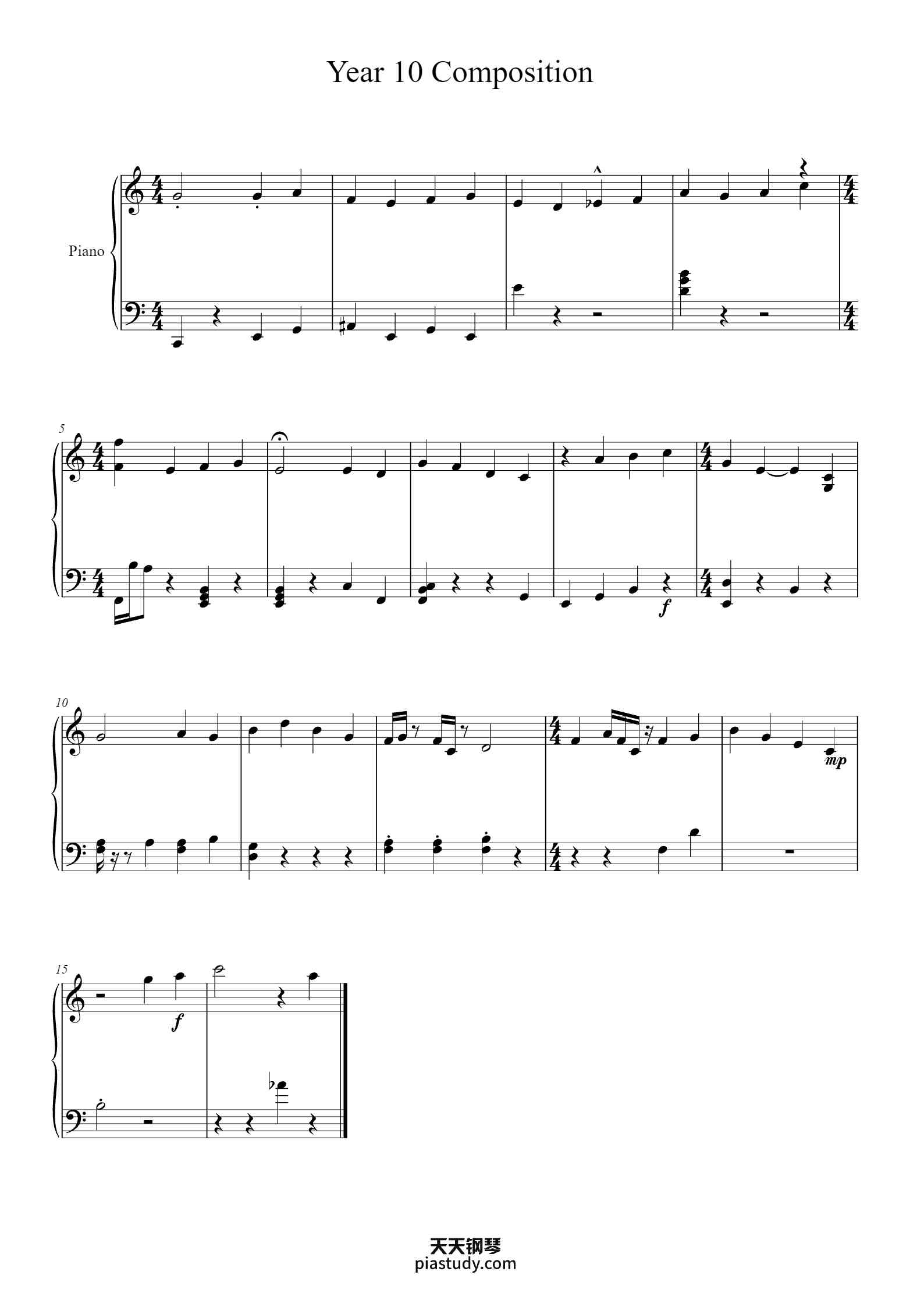 'Year 10 Composition' - Beginner Piano Sheet Music by Donna Chen | TOPiano