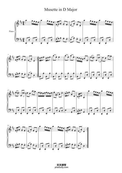 “Musette in D Major”钢琴谱-J.S. Bach
1685-1750-免费下载-天天钢琴