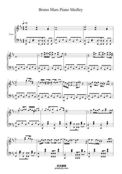 “Bruno Mars Piano Medley”钢琴谱-Arr. Elton Z.-免费下载-天天钢琴