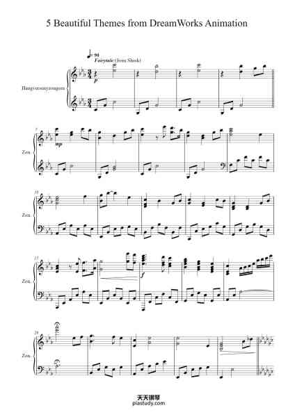 “5 Beautiful Themes from DreamWorks Animation”钢琴谱-Words and Music by Various Writers-免费下载-天天钢琴
