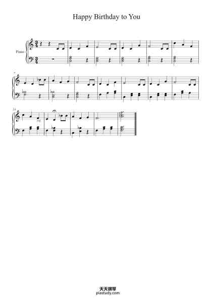 “Happy Birthday to You in F Major”钢琴谱-Arr. by Clara Jean-免费下载-天天钢琴