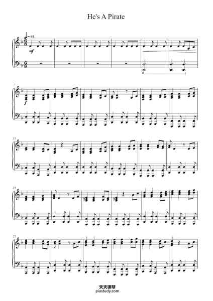 “He's a Pirate”钢琴谱-Klaus Badelt,
Hans Zimmer
-免费下载-天天钢琴