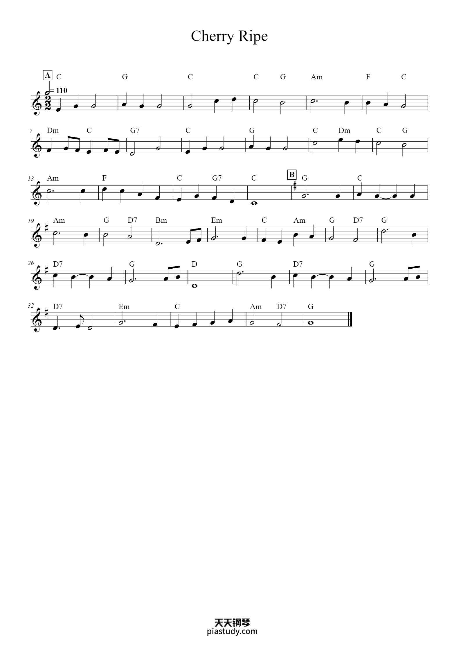 Cherry Ripe钢琴谱 - Aaden Glass - free piano sheet music - PiaNoproblem