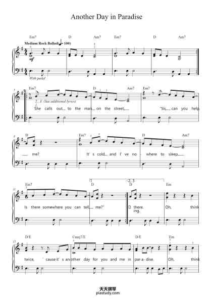 “Another Day in Paradise”钢琴谱-Words and Music by
PHIL COLLINS-免费下载-天天钢琴