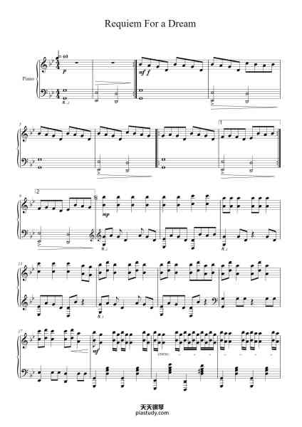 “Requiem For a Dream”钢琴谱-Clint Mansell-免费下载-天天钢琴