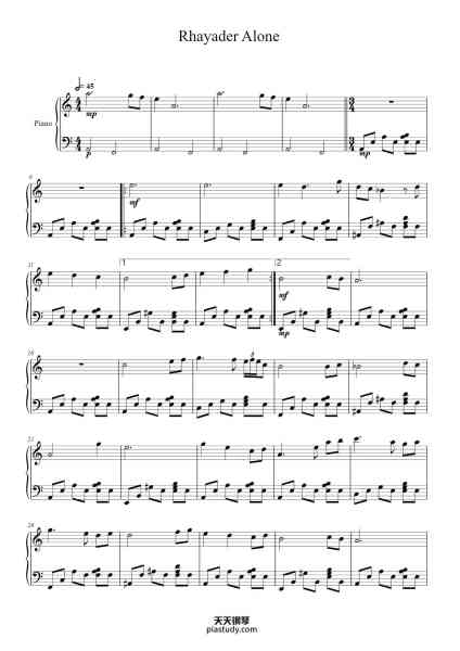 “Rhayader Alone”钢琴谱-Arranged by André de Brito-免费下载-天天钢琴