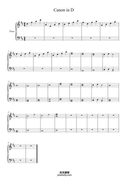 “Canon in D Major, Pachelbel's Canon”钢琴谱-Johann Pachelbel-免费下载-天天钢琴